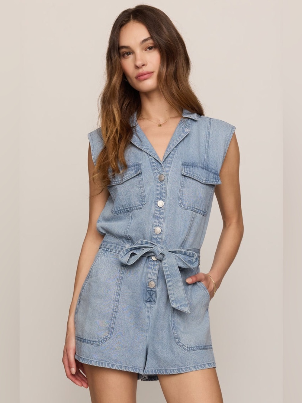 NWT ✨ Z Supply Light Wash Denim Utility Dash Twill Romper size small